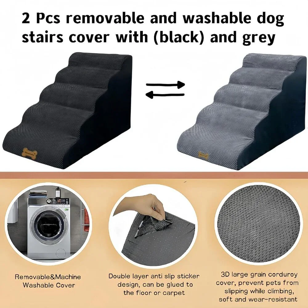Dog Stairs & Pet Ramp for Small/Large Dogs to High Beds/Couches - 5 Steps 24-inc